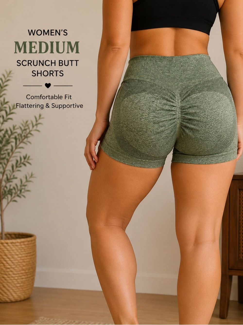 Scrunch butt High-Waist green Seamless Women’s Shorts MEDIUM